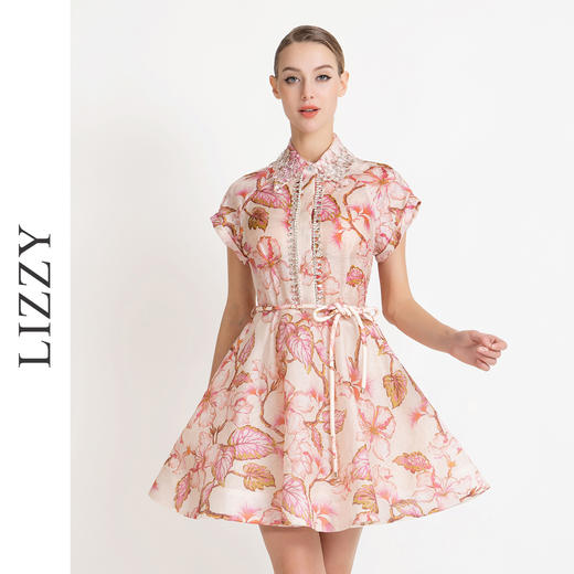 LIZZY优雅名媛千金宫廷风印花丝麻仙女风连衣裙7992 商品图0