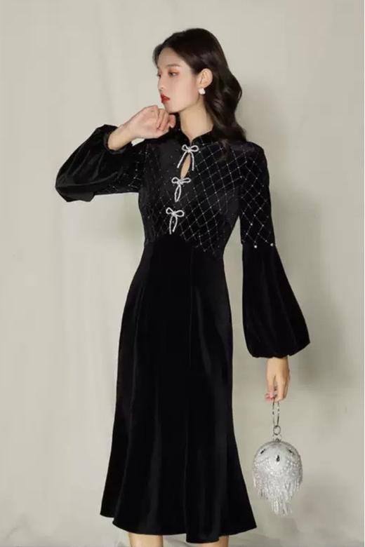 槿爷东方 高端定制丝绒连衣裙 11989 商品图5