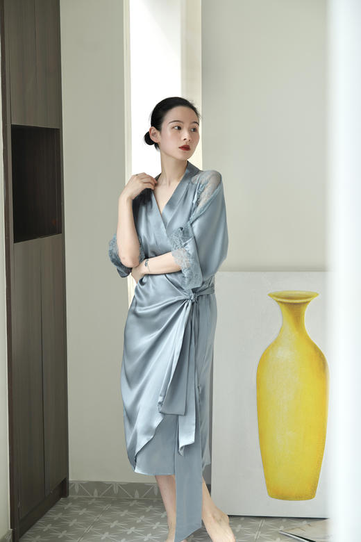 明星同款』桑罗晨袍桑蚕丝慵懒性感优雅长袍新娘睡袍外穿 商品图7
