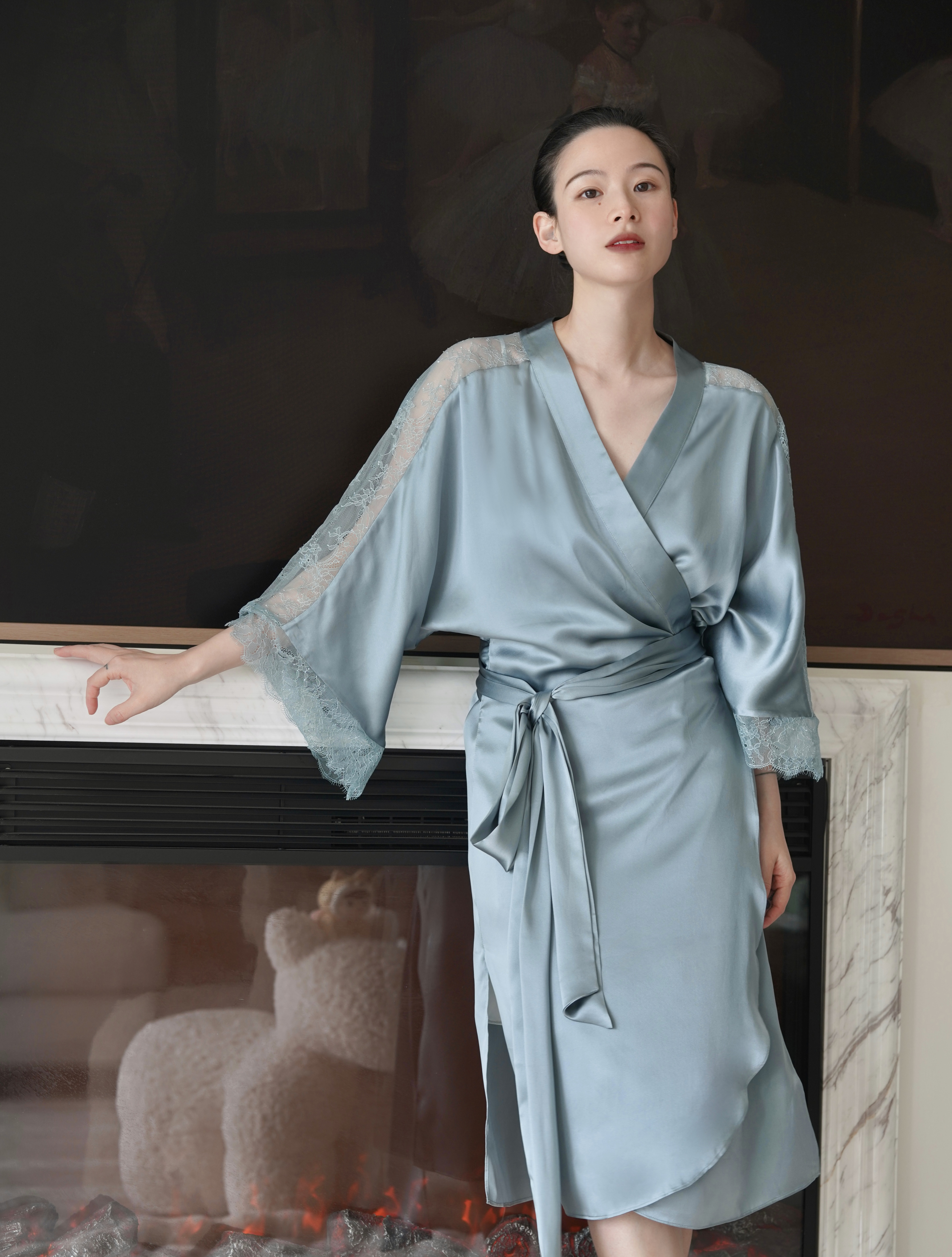 明星同款』桑罗晨袍桑蚕丝慵懒性感优雅长袍新娘睡袍外穿