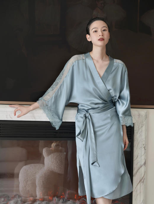 明星同款』桑罗晨袍桑蚕丝慵懒性感优雅长袍新娘睡袍外穿 商品图0