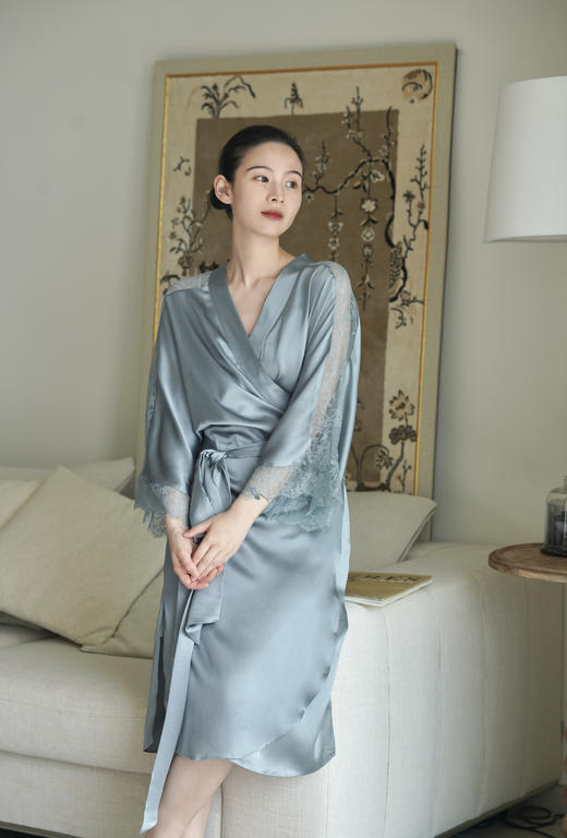 明星同款』桑罗晨袍桑蚕丝慵懒性感优雅长袍新娘睡袍外穿 商品图1