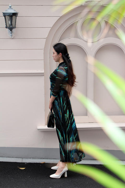 -石绿色半袖连衣裙《千里江山图》系列HJ1S48 商品图7