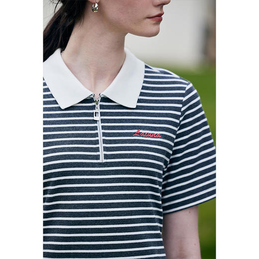 HeyDress条纹polo连衣裙女夏季翻领宽松直筒裙休闲小个子印花裙子 商品图2