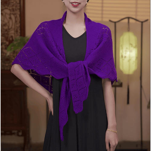 2025春秋新款时尚百搭纯色针织镂空菱形三角巾披肩外搭洋气围巾女 商品图3