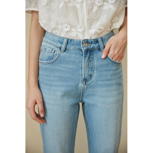 HeyDress磨边牛仔裤女春夏高腰弹力显瘦休闲直筒裤百搭烟管裤子 商品图3