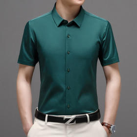 ALBB-商务衬衫男短袖修身免烫弹力纯色男装正装透气吸汗春夏季男士衬衣