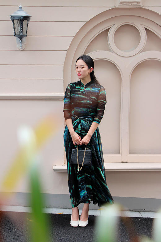 石绿色半袖连衣裙《千里江山图》系列HJ1S48 商品图4