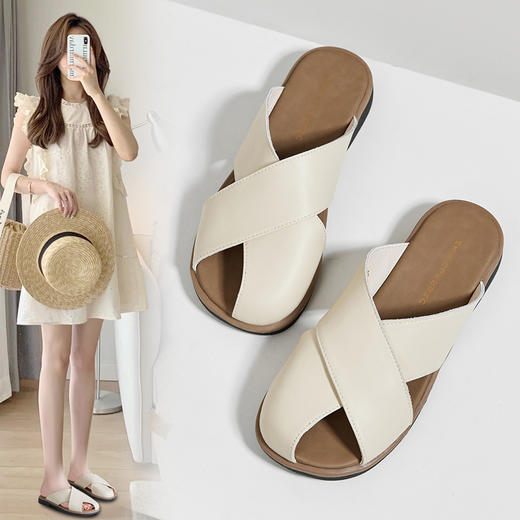 ZHR则则包头拖鞋女2024夏季ins时尚休闲简约交叉凉拖外穿复古半拖 商品图0