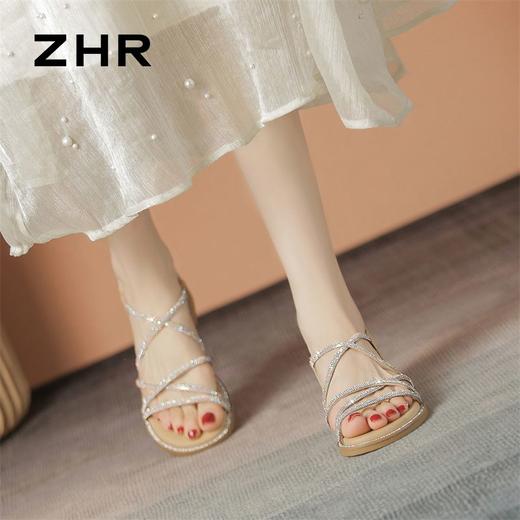 ZHR则则水钻仙女凉鞋2024夏季新款时尚百搭平底凉鞋沙滩女鞋法式 商品图7