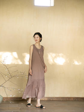 牧衣游原创 净色棉质连衣裙女夏新款轻薄浪漫气质无袖长裙 花亦了