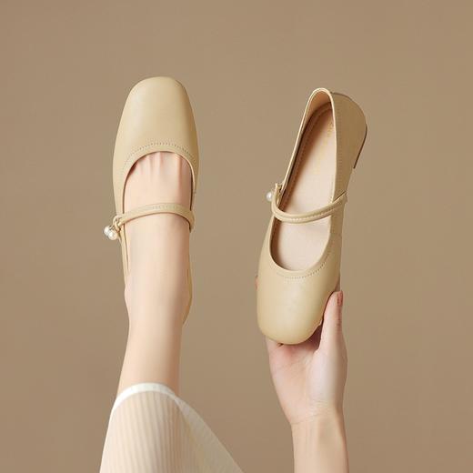 ZHR2024夏春季新款法式浅口一脚蹬珍珠优雅外穿平底玛丽珍女单鞋 商品图3