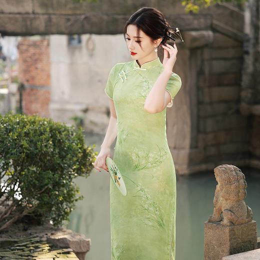 素雅大气，新中式双层竹节麻修身旗袍MLS-6877 商品图3