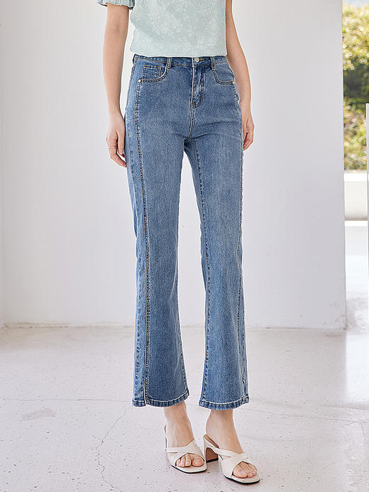 【专属特价】熙世界开衩微喇牛仔裤薄款2025夏季新款通勤修身显瘦微喇叭裤子 商品图3