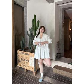 2024软软同款【元气法则短裤】设计感甜辣提花三件套短裤宽松白色显瘦