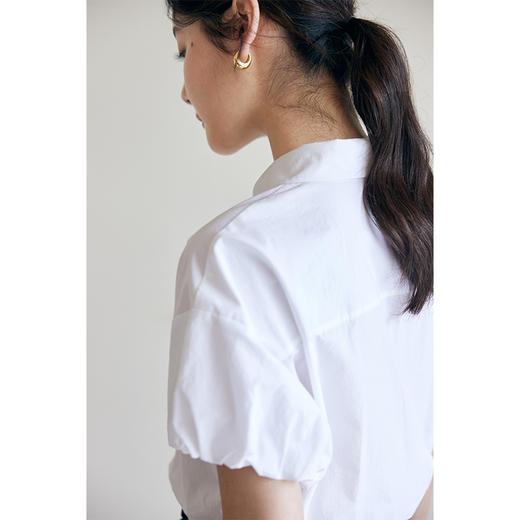 HeyDress白色翻领短袖衬衫女夏季法式复古宽松衬衣气质泡泡袖上衣 商品图2