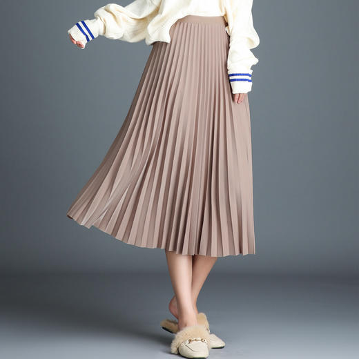 百褶半身裙2025春夏季新款韩版简约修身银丝a字裙弹力甜美中长裙 商品图3