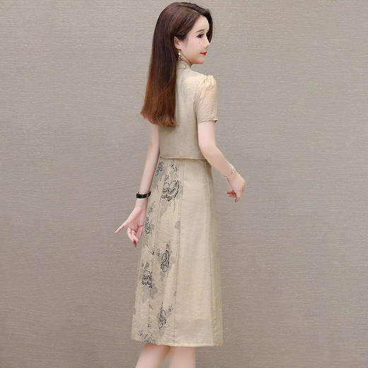 ALBB-新中式女装国风两件新款夏季短袖立领复古外套印花连衣裙 商品图3