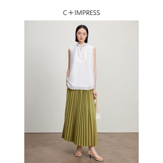 西嘉C+IMPRESS/西嘉冷萃新中式立领塔克褶桑蚕丝醋酸无袖背心马甲女夏MJ2402016 商品图2