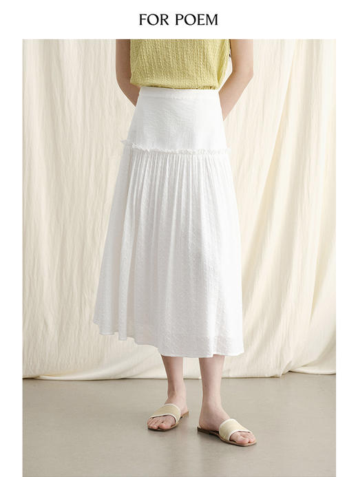 ForPoem 现货 24/SS原创设计夏季镂空肌理面料拼接温柔棉质清新半身裙 商品图0