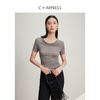 西嘉C+IMPRESS/西嘉醋酸天丝混纺荡领短袖T恤女夏褶皱收腰不规则下摆T2401068 商品缩略图3