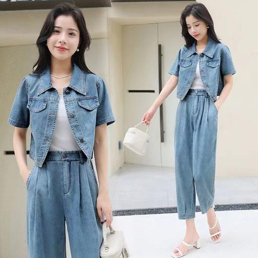 A9998时尚牛仔套装女夏薄2024新款洋气减龄牛仔短外套九分哈伦裤两件套 商品图6
