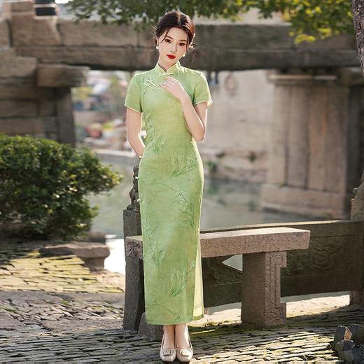素雅大气，新中式双层竹节麻修身旗袍MLS-6877 商品图0