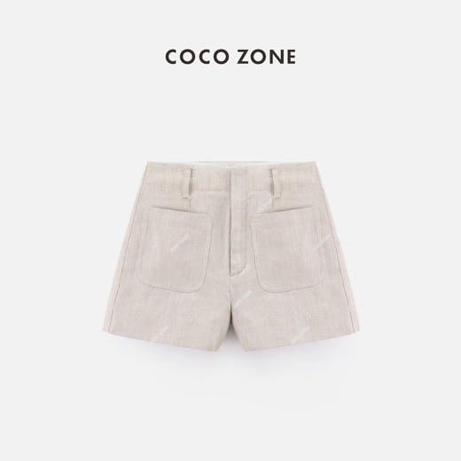 COCO ZONE2024复古风腰头撞色短裤暗扣前幅贴袋裤子24C10182 商品图0