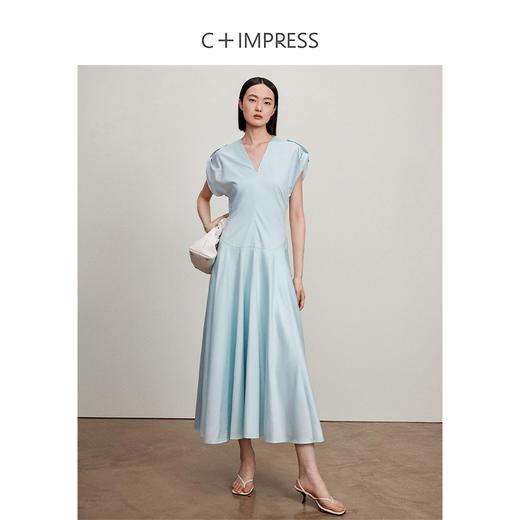 西嘉C+IMPRESS/西嘉精梳棉解构风v领连衣裙女夏优雅气质可调节袖子LYQ2401094 商品图2