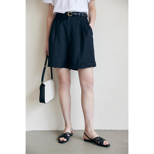 HeyDress挽边短裤女夏季高腰宽松慵懒感休闲裤直筒小个子阔腿裤子 商品图0