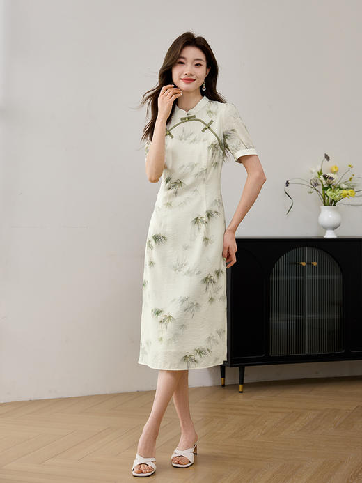 【专属特价】熙世界改良旗袍日常可穿夏季女装中式复古民国风印花开叉连衣裙 商品图2