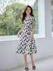 【专属特价】熙世界蝴蝶水墨印花V领连衣裙夏季新款复古轻熟风法式收腰裙子 商品缩略图1