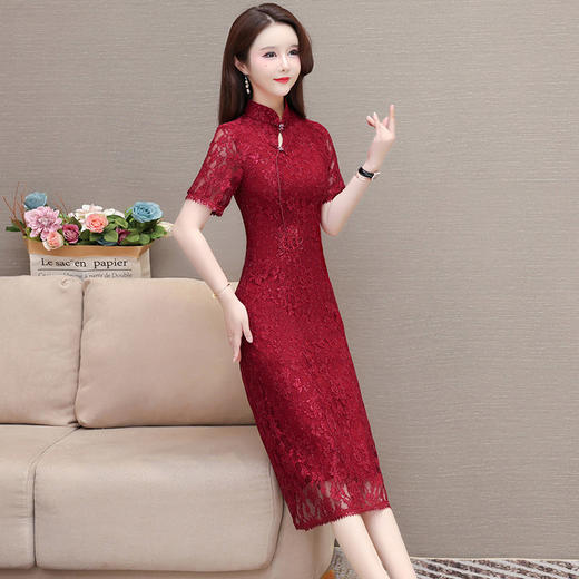 国风优雅，修身蕾丝立领短袖连衣裙QYM-OMS-JDA428-L 商品图1
