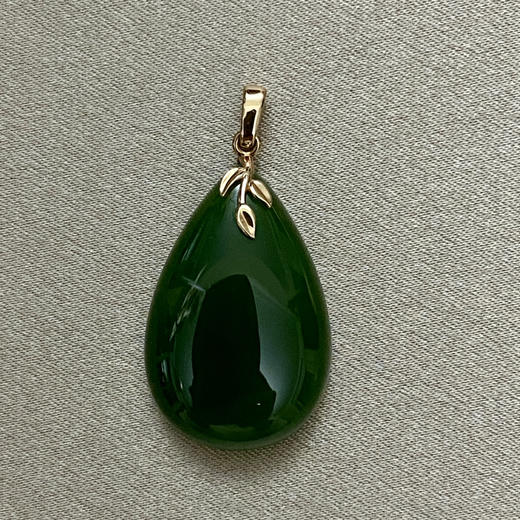 18K玫瑰金和田玉（碧玉）水滴吊坠/单面水滴15*23mm/菠菜绿 商品图0