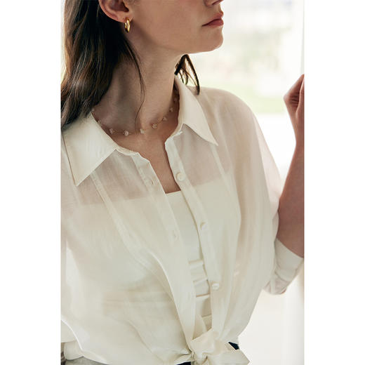 HeyDress连肩袖薄款衬衫女夏季宽松翻领系带衬衣百搭通勤防晒上衣 商品图1
