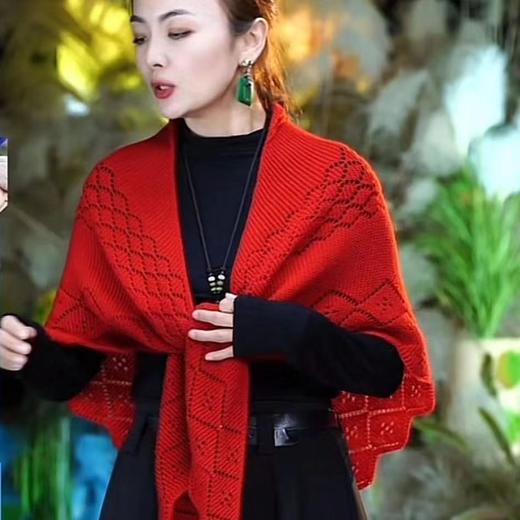 2025春秋新款时尚百搭纯色针织镂空菱形三角巾披肩外搭洋气围巾女 商品图9