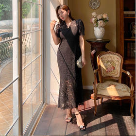 ZMXQ-1594大码女装2024夏季新款改良法式优雅复古连衣裙蕾丝胖mm连衣裙