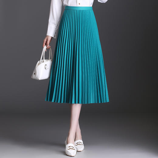 百褶半身裙2025春夏季新款韩版简约修身银丝a字裙弹力甜美中长裙 商品图2