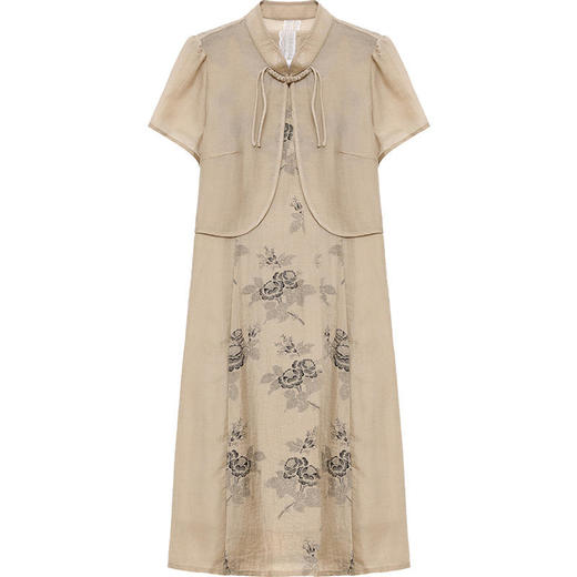 ALBB-新中式女装国风两件新款夏季短袖立领复古外套印花连衣裙 商品图5