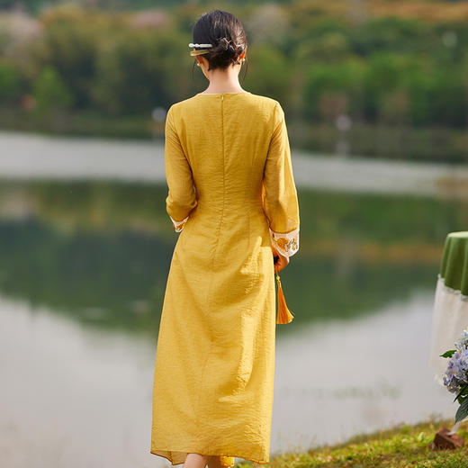 复古民族风，新中式禅意禅服圆领盘扣修身奥黛款连衣裙OG-6075 商品图2