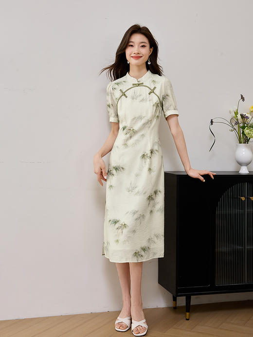 【专属特价】熙世界改良旗袍日常可穿夏季女装中式复古民国风印花开叉连衣裙 商品图4