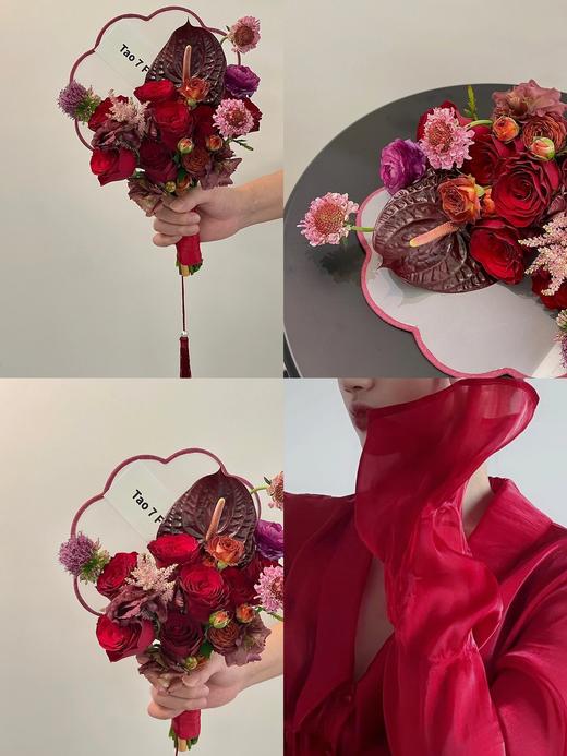 【喜事团扇】手捧花团扇/红边圆形/红边六瓣花款 商品图0