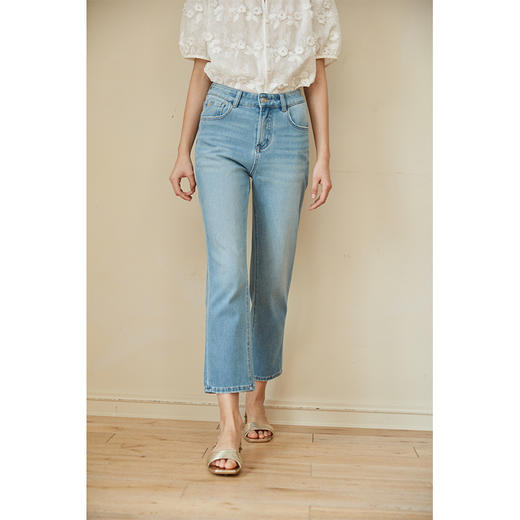 HeyDress磨边牛仔裤女春夏高腰弹力显瘦休闲直筒裤百搭烟管裤子 商品图0