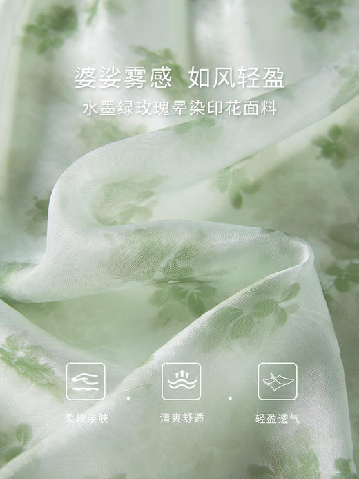 【专属特价】熙世界法式绿碎花V领连衣裙2025夏装新款高级感气质雪纺a字裙子 商品图3