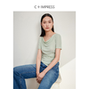 西嘉C+IMPRESS/西嘉醋酸天丝混纺荡领短袖T恤女夏褶皱收腰不规则下摆T2401068 商品缩略图1