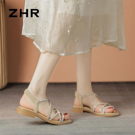 ZHR则则水钻仙女凉鞋2024夏季新款时尚百搭平底凉鞋沙滩女鞋法式 商品图9