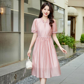 HRFS-82119夏季上新气质时尚复古优雅清凉透气收腰显瘦纯色连衣裙