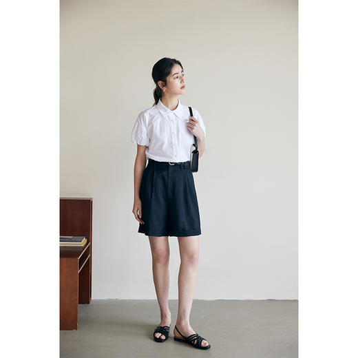 HeyDress挽边短裤女夏季高腰宽松慵懒感休闲裤直筒小个子阔腿裤子 商品图1