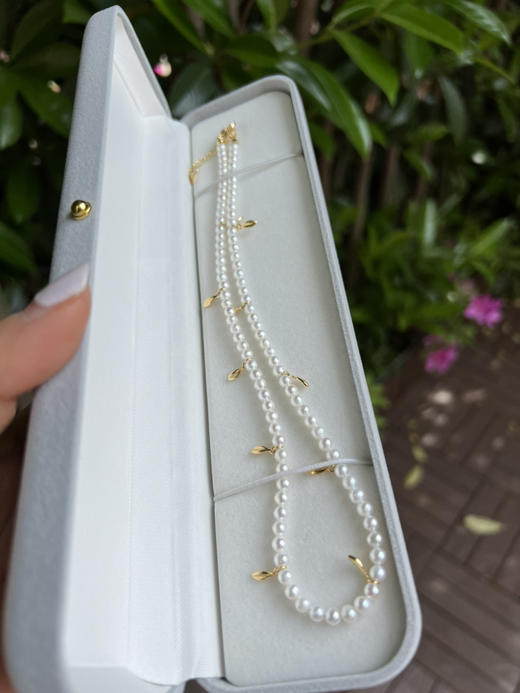 421-2 HF同款 事业有成 金叶子珍珠项链 4-4.5mmbaby珠 近正圆强光微瑕 商品图3
