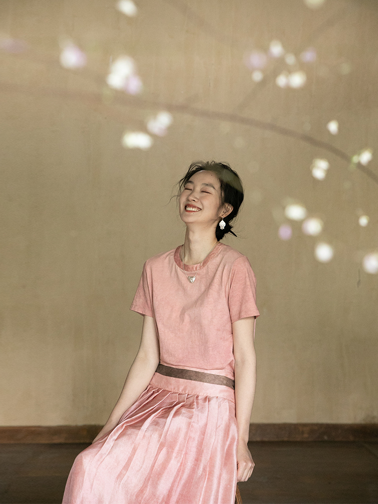 牧衣游原创汉麻棉炒色T恤女夏新款质朴做旧宽松圆领短袖上衣 听夏